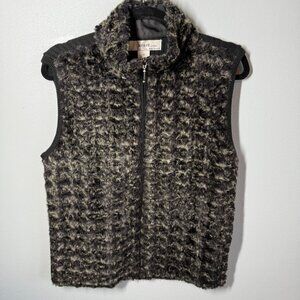 VTG Kikit Faux Far Zip Up Vest Womens M Black Festival Boho Hippie Grunge Glam